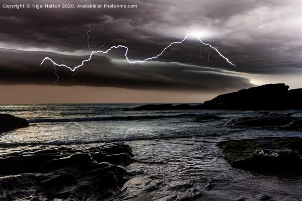 Trebarwith Lightning Picture Board by Nigel Hatton