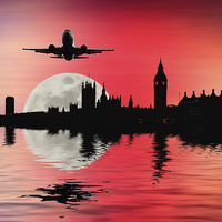 Buy canvas prints of  Night flight over London by Sharon Lisa Clarke