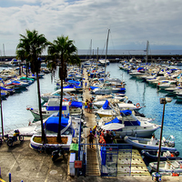 Buy canvas prints of Costa Adeje Boat Haven by Valerie Paterson
