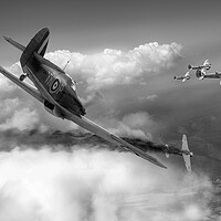 Buy canvas prints of Pattle Hurricane air combat, B&W version by Gary Eason