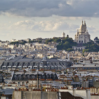 Buy canvas prints of Sacre Coeur over rooftops by Gary Eason