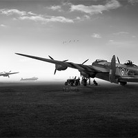 Buy canvas prints of Lancasters on dispersal black and white version by Gary Eason