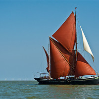 Buy canvas prints of Thames barge Hydrogen and wind farm by Gary Eason