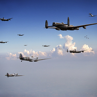 Buy canvas prints of Spitfires escorting Lancasters by Gary Eason