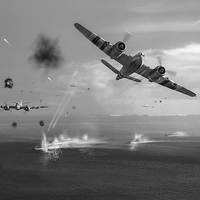 Buy canvas prints of Beaufighters attacking E-boats black and white ver by Gary Eason
