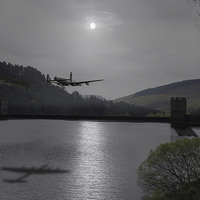 Buy canvas prints of Dambusters Lancaster at the Derwent Dam at night by Gary Eason