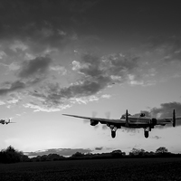 Buy canvas prints of Lancasters taking off at sunset black and white ve by Gary Eason