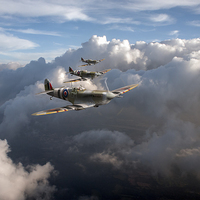Buy canvas prints of Spitfires among clouds by Gary Eason