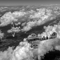 Buy canvas prints of Hawker Typhoons diving black and white version by Gary Eason