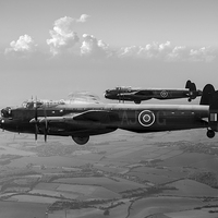 Buy canvas prints of Lancasters AJ-G and AJ-N carrying Upkeeps black an by Gary Eason