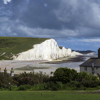 Buy canvas prints of Seven Sisters cliffs and coastguard cottages by Gary Eason