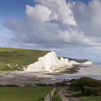 Buy canvas prints of Seven Sisters cliffs and coastguard cottages by Gary Eason