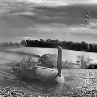 Buy canvas prints of Downfall of a Bf109 black and white version by Gary Eason