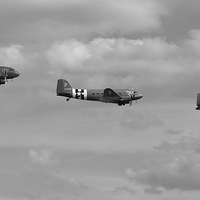 Buy canvas prints of D-Day Skytrain trio black and white version by Gary Eason