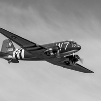Buy canvas prints of Douglas C-47 Skytrain Whiskey 7 black and white ve by Gary Eason