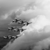 Buy canvas prints of Cloud riders - the Red Arrows black and white vers by Gary Eason