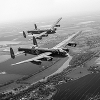 Buy canvas prints of Two Lancasters over the upper Thames black and whi by Gary Eason
