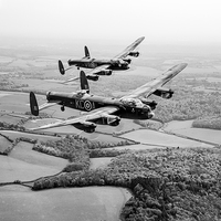 Buy canvas prints of Two Lancs over Bucks black and white version by Gary Eason