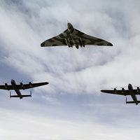 Buy canvas prints of Three Avro bombers: Vulcan and Lancasters by Gary Eason