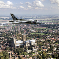 Buy canvas prints of Avro Vulcan passing Lincoln Cathedral by Gary Eason