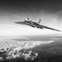 Buy canvas prints of Vulcan in flight black and white version by Gary Eason