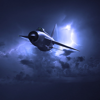 Buy canvas prints of Lightning storm: RAF Lightning in electric storm by Gary Eason