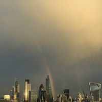 Buy canvas prints of Double rainbow over the City of London vertical by Gary Eason