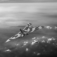 Buy canvas prints of Vulcan over the Channel XH558 black and white vers by Gary Eason