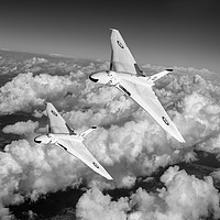 Buy canvas prints of Two Avro Vulcan B1 nuclear bombers BW version by Gary Eason