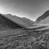 Buy canvas prints of Afternoon sun rays in Bealach na Ba black and whit by Gary Eason