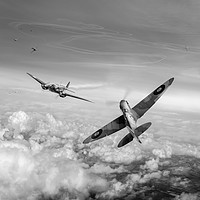 Buy canvas prints of Spitfire attacking Heinkel bomber black and white  by Gary Eason
