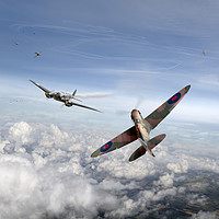 Buy canvas prints of Spitfire attacking Heinkel bomber by Gary Eason