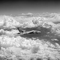 Buy canvas prints of Avro Vulcan and towering clouds, B&W version by Gary Eason