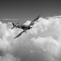 Buy canvas prints of Spitfire above clouds B&W version by Gary Eason