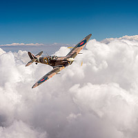 Buy canvas prints of Spitfire above clouds by Gary Eason