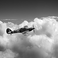 Buy canvas prints of RAF Hawker Hurricane above clouds, B&W version by Gary Eason