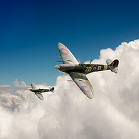Buy canvas prints of 222 Squadron Spitfires above clouds by Gary Eason
