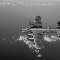 Buy canvas prints of Kangaroo nose art Lancaster W5005 over water B&W v by Gary Eason