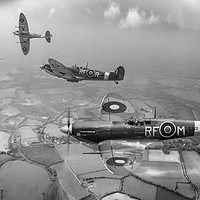 Buy canvas prints of 303 Squadron Spitfire sweep B&W version by Gary Eason