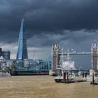 Buy canvas prints of Storm looming over The Shard and Tower Bridge by Gary Eason