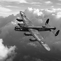 Buy canvas prints of Lancaster W5005 AR-L Leader above clouds B&W by Gary Eason