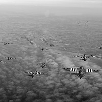 Buy canvas prints of D-Day Stirlings and Horsa gliders B&W version by Gary Eason