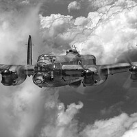 Buy canvas prints of Avro Lancaster above clouds close-up, B&W version by Gary Eason