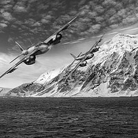 Buy canvas prints of RAF Mosquitos in Norway fjord attack B&W version by Gary Eason