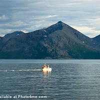 Buy canvas prints of Small fishing boat in Fjords by Derek Whitton