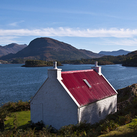 Buy canvas prints of  Red Roof Cottage, Loch Torridon by Derek Whitton