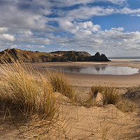 Buy canvas prints of Three Cliffs Bay panorama by Creative Photography Wales