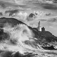 Buy canvas prints of Mumbles Lighthouse Wave by Creative Photography Wales