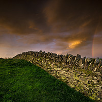 Buy canvas prints of A stone wall and rainbow by Creative Photography Wales