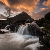 Buy canvas prints of Glen Etive Waterfalls at Sunset by Creative Photography Wales